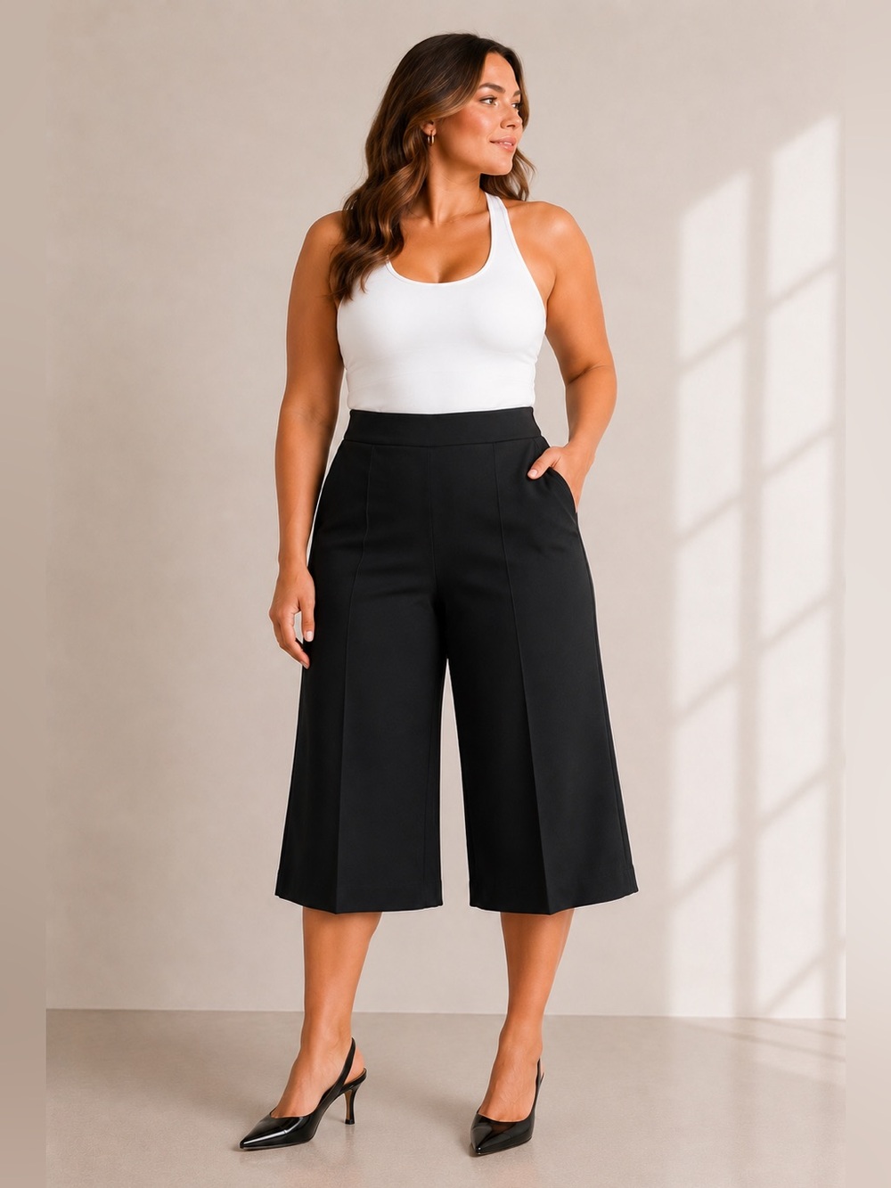 SPANX Carefree Crepe Wide Leg Cropped Trousers 3X 3T Black Pull On Pants